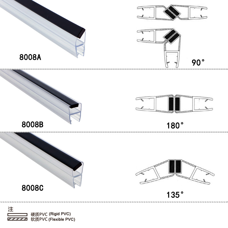 Good resilience Shower Door Magnetic Strip PVC Waterproof Seals For 8mm Glass