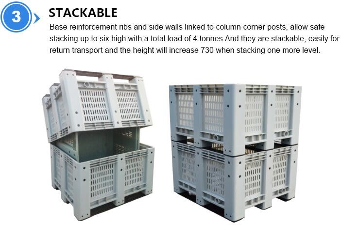 Standard Sizes HDPE Collapsible Plastic Pallet Box, Heavy Duty Industry Storage Use Collapsible Plastic Mega Bin
