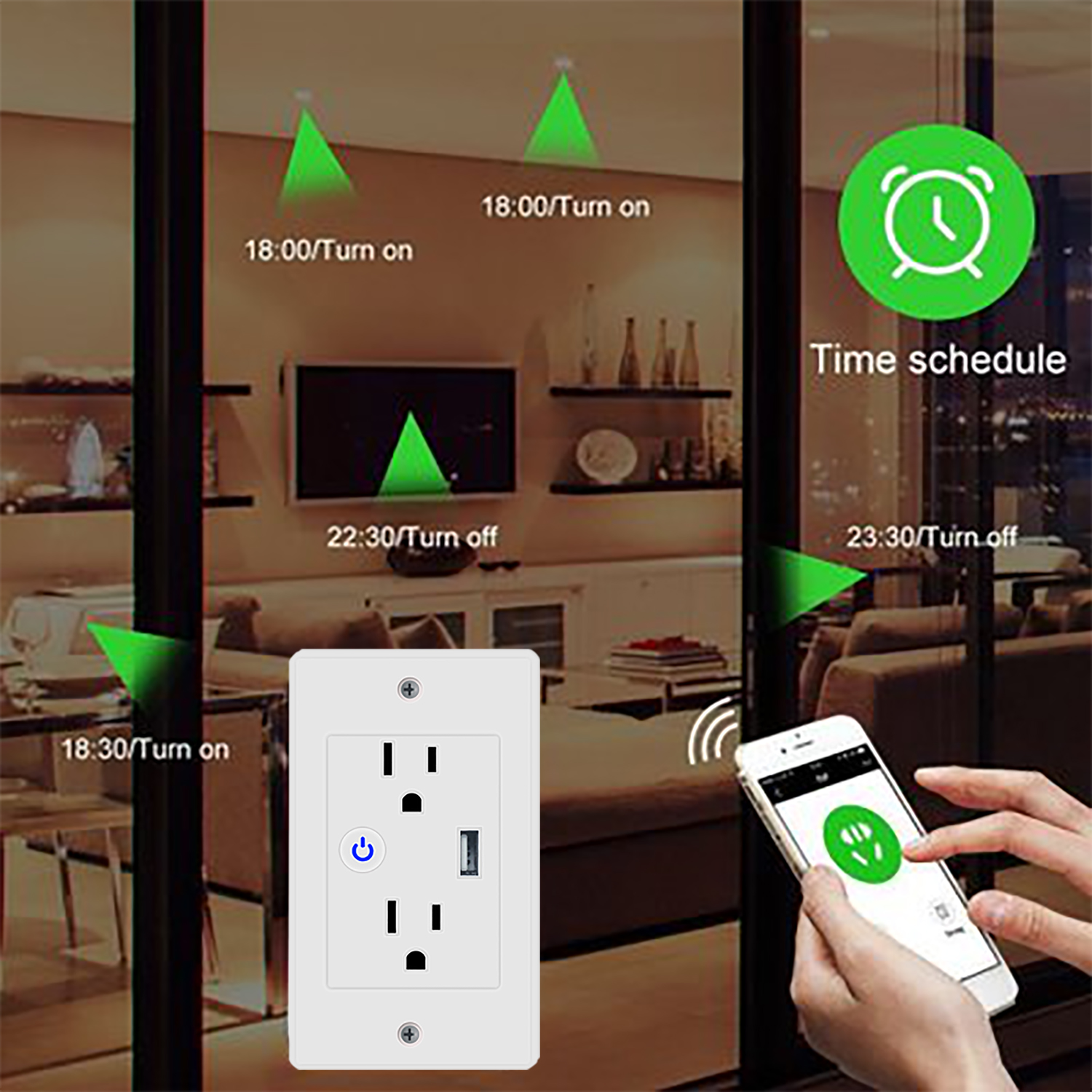 Smart Wifi Tuya US Standard Wall Socket with USB 2 Plug Outlets For Home Use Electrical 10A 120V Socket With Google&Alex