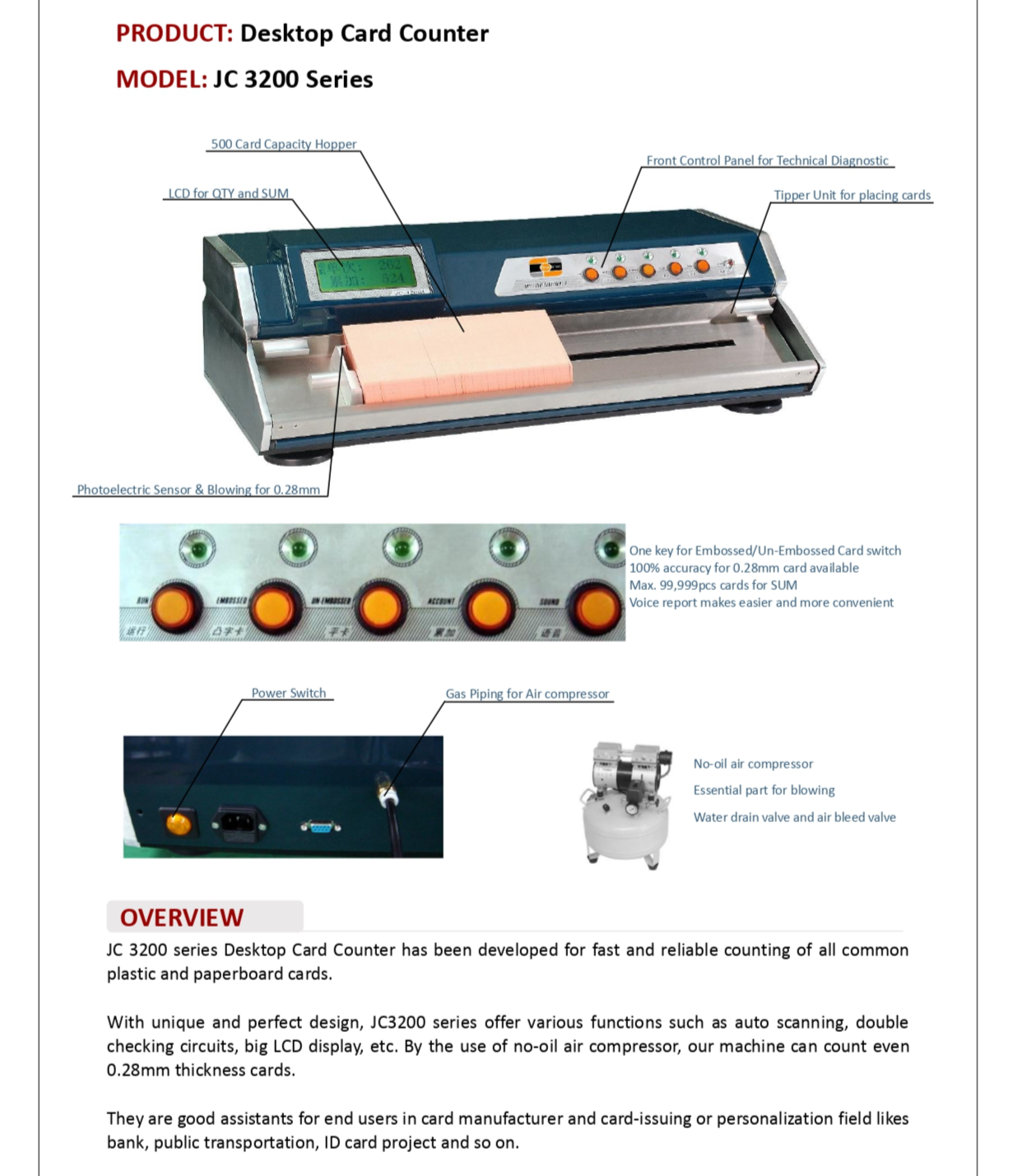 Emperor JC-3200 Series Desktop Automatic Card Counter Dual Technology 110 Or 220 Vac