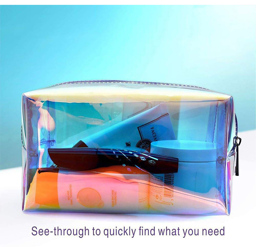 Women F Color Holographic PVC Cosmetic Travel Bag