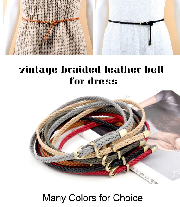 PU Faux Braided Fabric Belt Leather 0.8cm Handmade Skinny Lady Dress