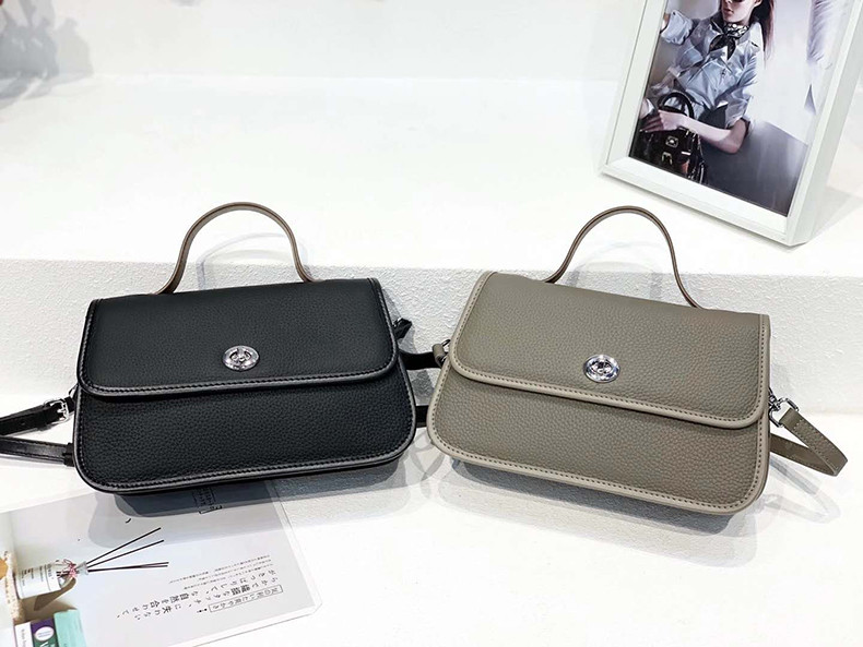 Black First Layer Cowhide Leather Handbags OEM ODM Women Shoulder Bags
