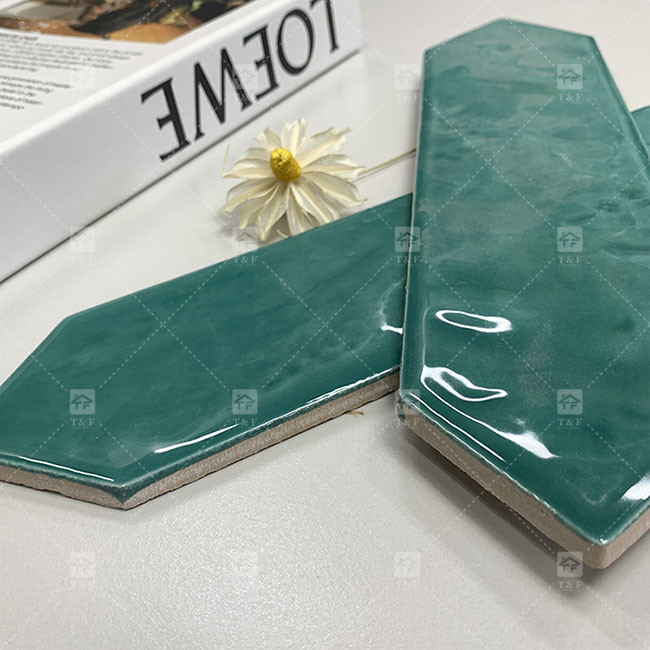 Hand Made Art Long Hexagon Green Mosaic Tiles For Bathroom Kitchen