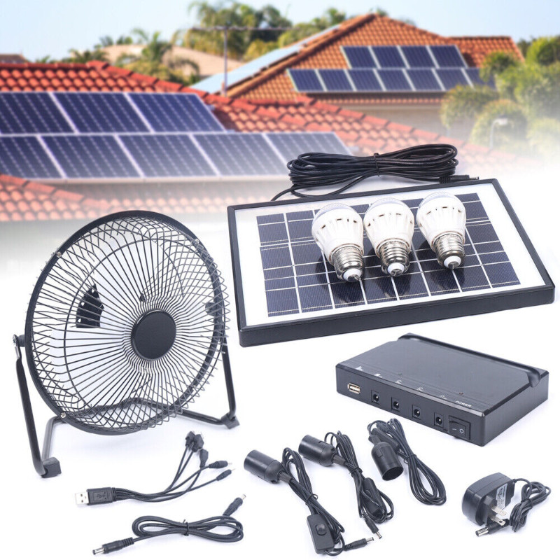 Solar Lighting System 12V LED Light 8" Fan Solar Panel For Home Outdoor Camping Solar Ceiling Fan With Solar Panel