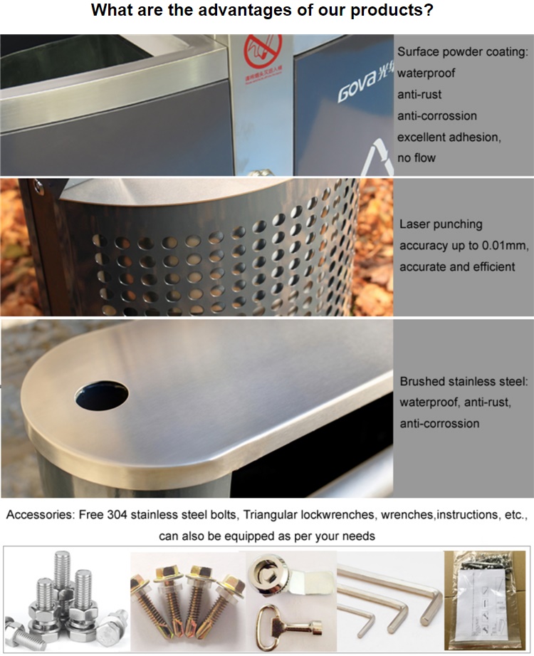 2020 New Design Hot Sale Outdoor Indoor Three Bins Set Garbage Bin Office Waste Cans