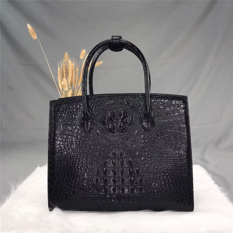 Authentic Crocodile Skin Women Black Totes Purse Genuine Alligator Leather Lady Shoulder Bag Female Three-way Handbag