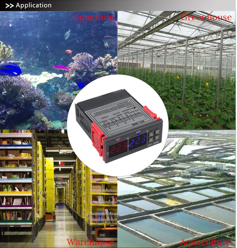 STC-3008 12V 24V 220V Dual Digital Temperature Controller Two Relay Output Thermostat Thermoregulator