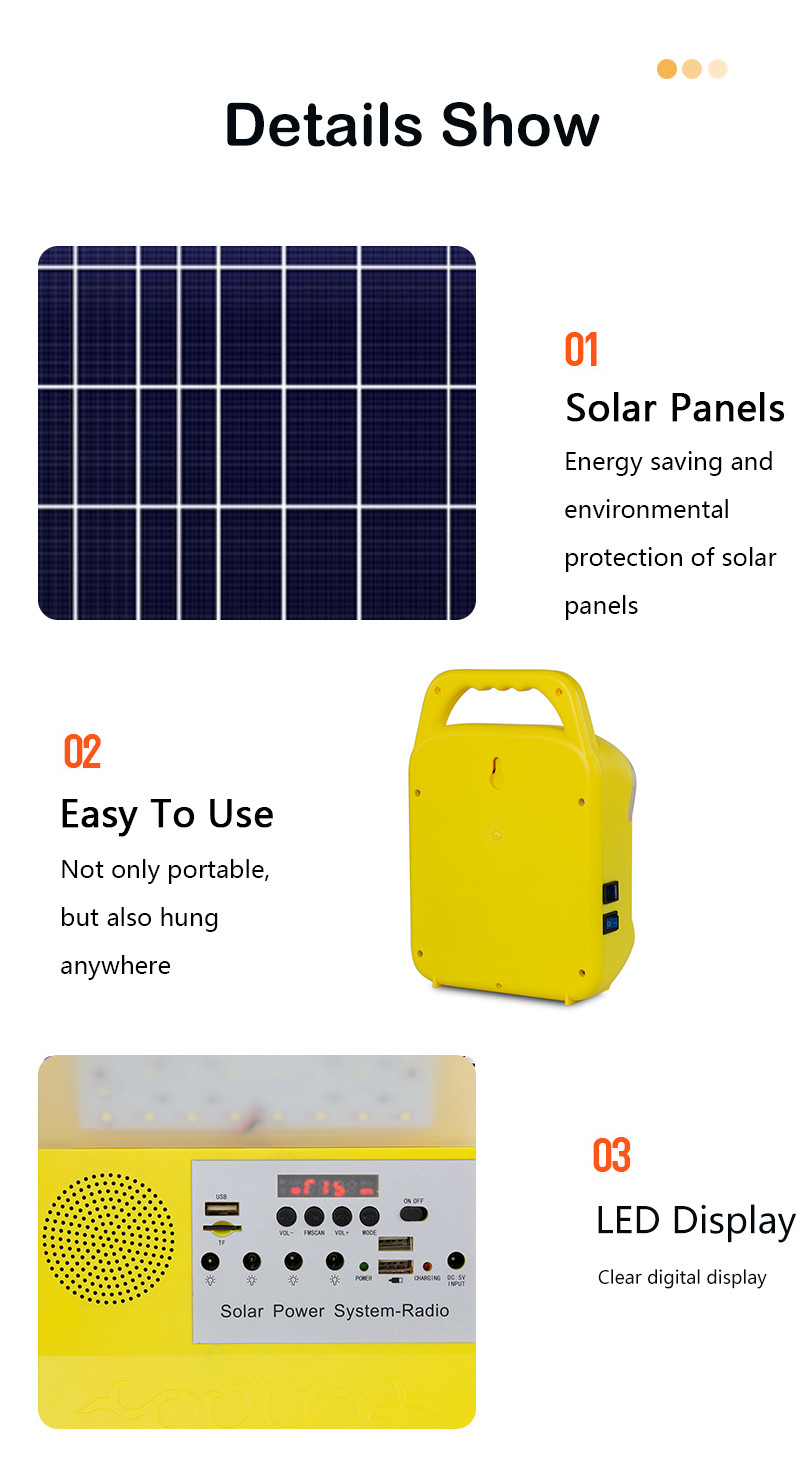 20W / 6V Mini DC Solar Lighting Kit With Rechargeable Lithium Battery Lighting System