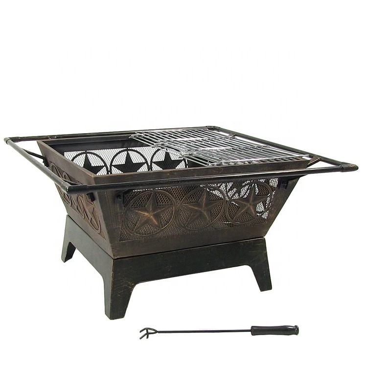 32 Inch Large Portable Charcoal Square Fire Pit Wood Burning Patio