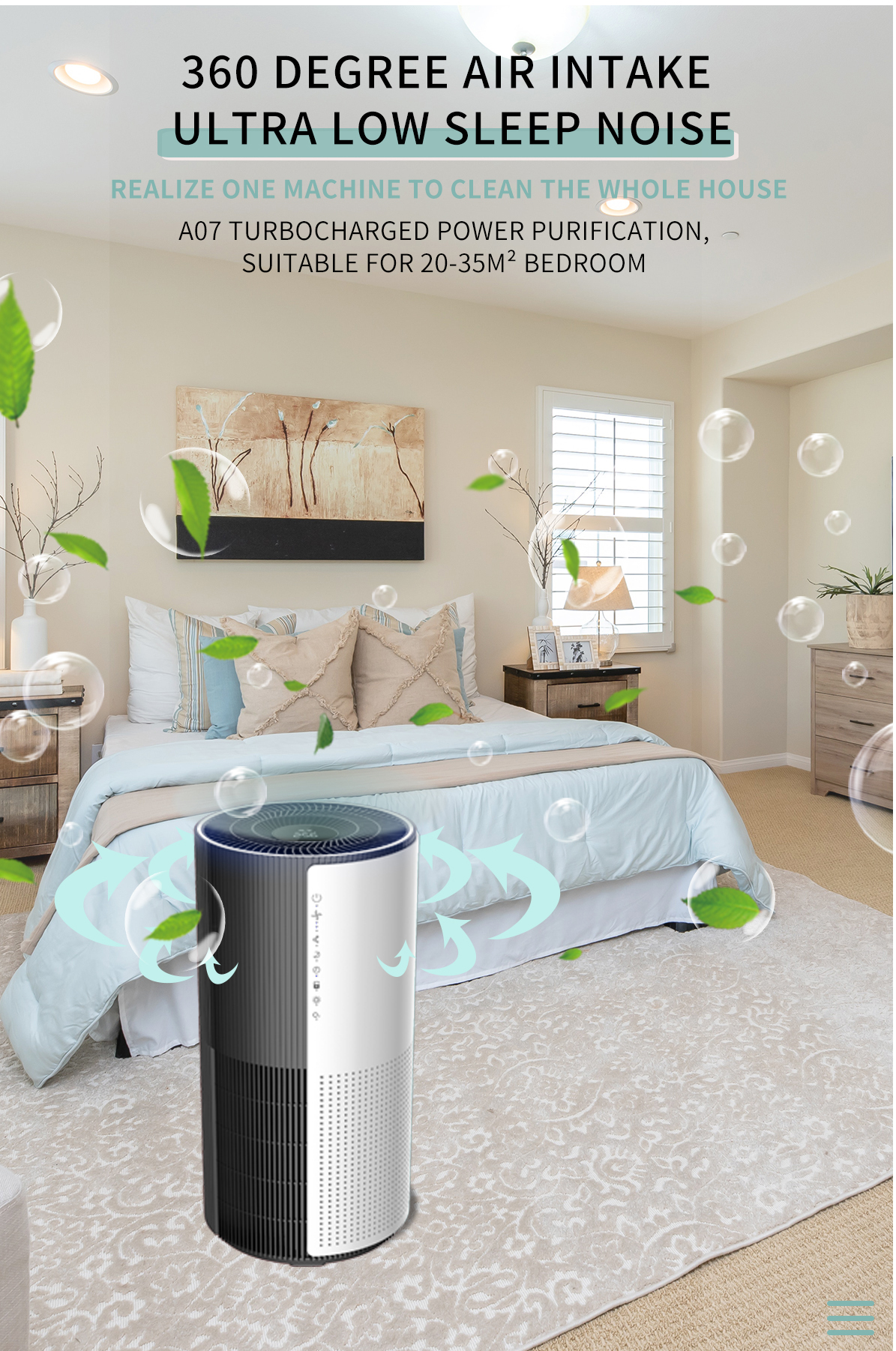 RoHS Portable Hepa Air Purifier 370m3/h Eliminate Smoke 360 Degree