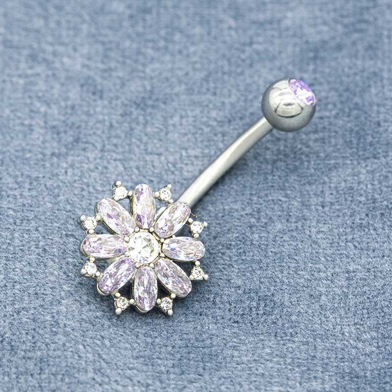 Purple Crystal Body Piercings Jewellery Round Belly Button Rings 316 Stainless Steel