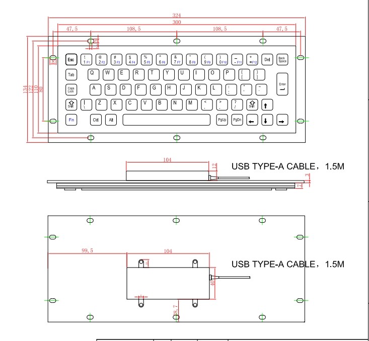 Panel Mounted Stainless Steel Keyboard F3 Lightweight Industrial Metal PC Keyboard