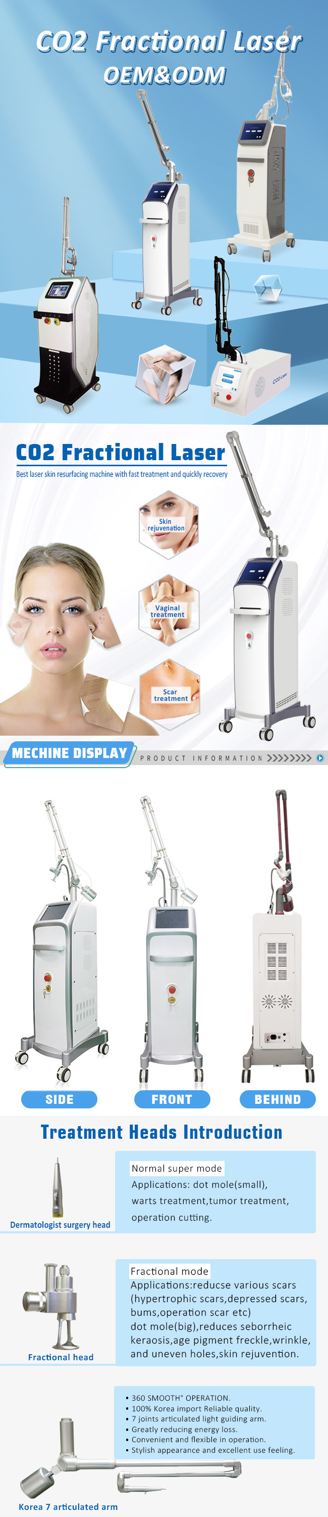 10.6um 60w Co2 Fractional Laser Machine Acne Co2 Laser Treatment