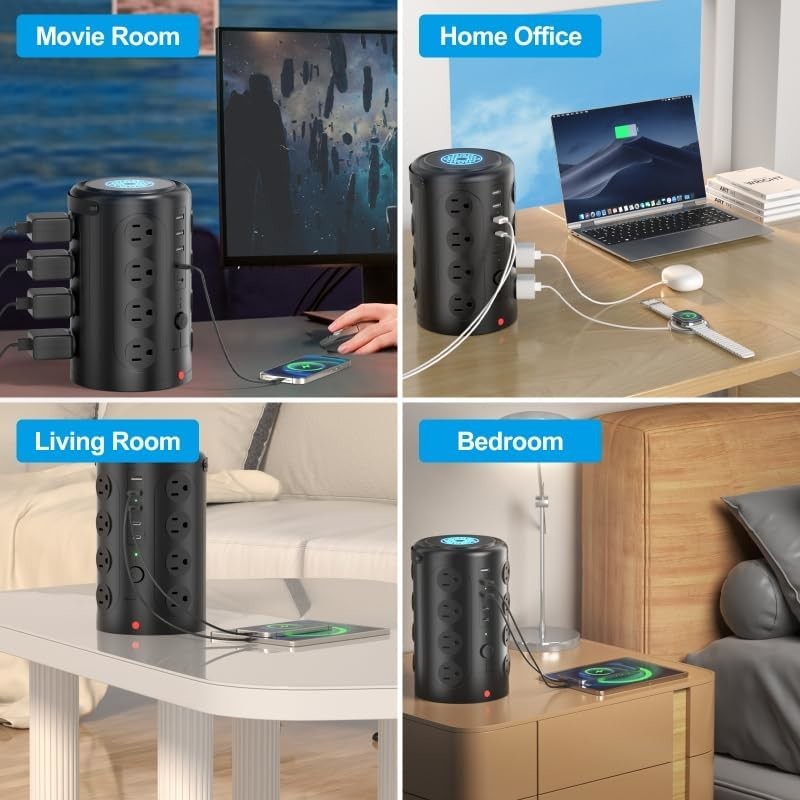 6FT Extention Cord Tower Power Strip With 16 Outlets And 5 USB Ports Surge Protector