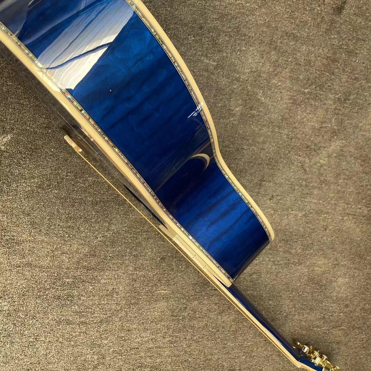 Custom Solid East Indian Rosewood Back Side OM Acoustic Guitar with Double Electronic EQ in Blue Color