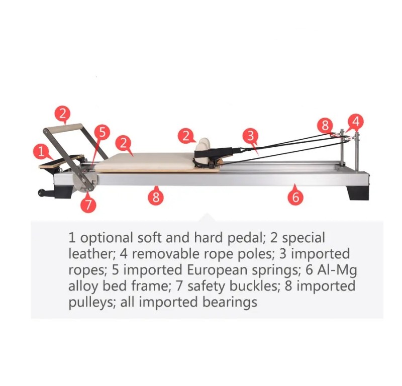 Pilates use Aluminium pilates reformer pilates with half trapeze core bed