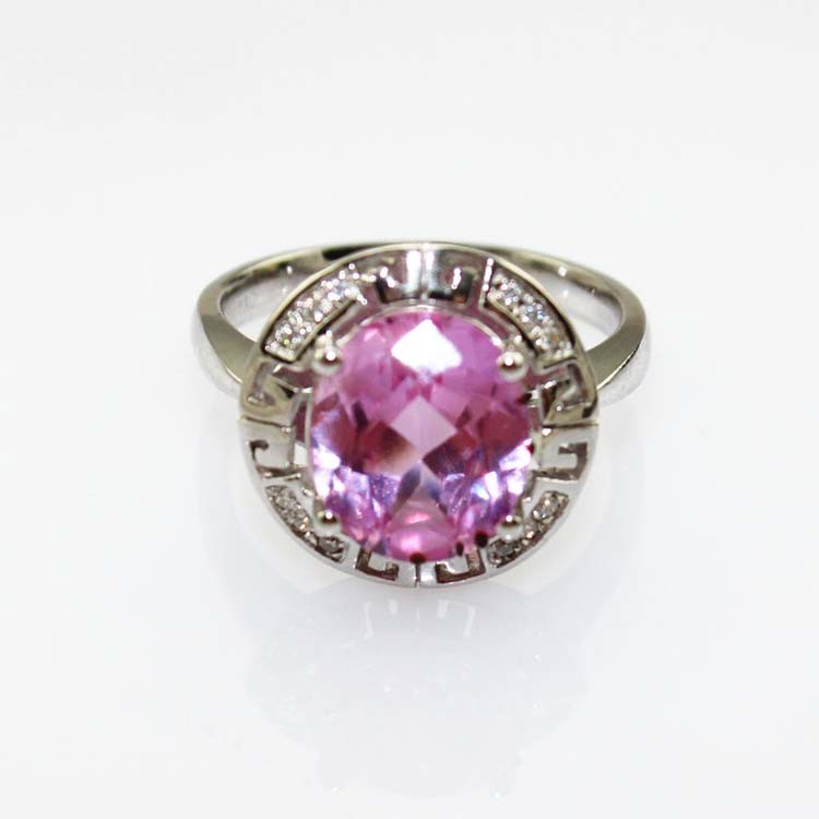 Women Jewelry Oval Pink Cubic Zircon with Rhinestone Sterling Silver Ring(R187)