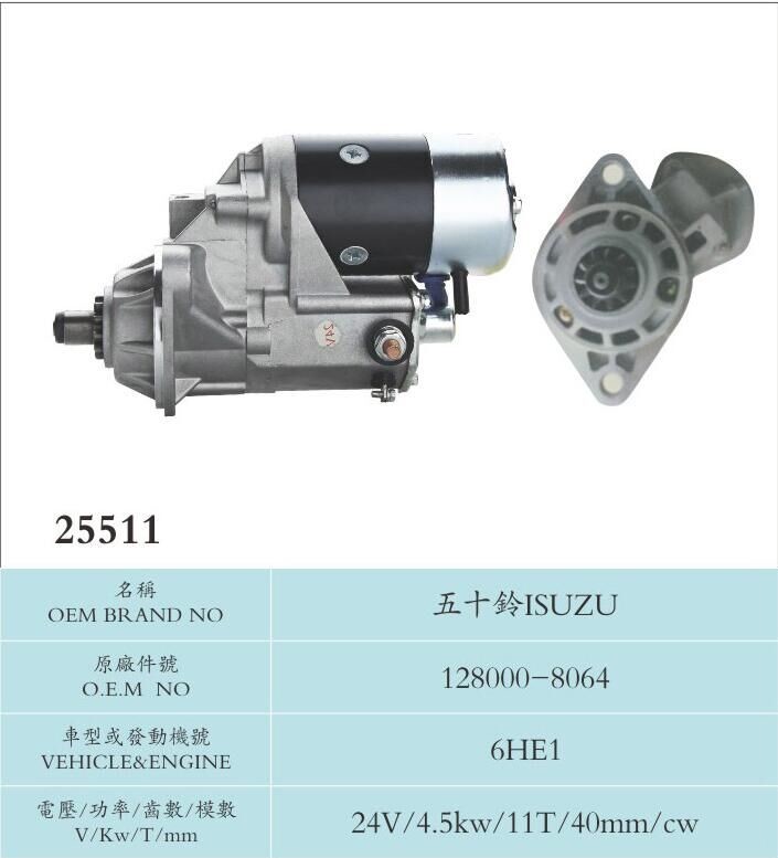24v 4.5kw 11t Car Auto Parts Isuzu Industrial Motor Starters 128000-8064 6HE1