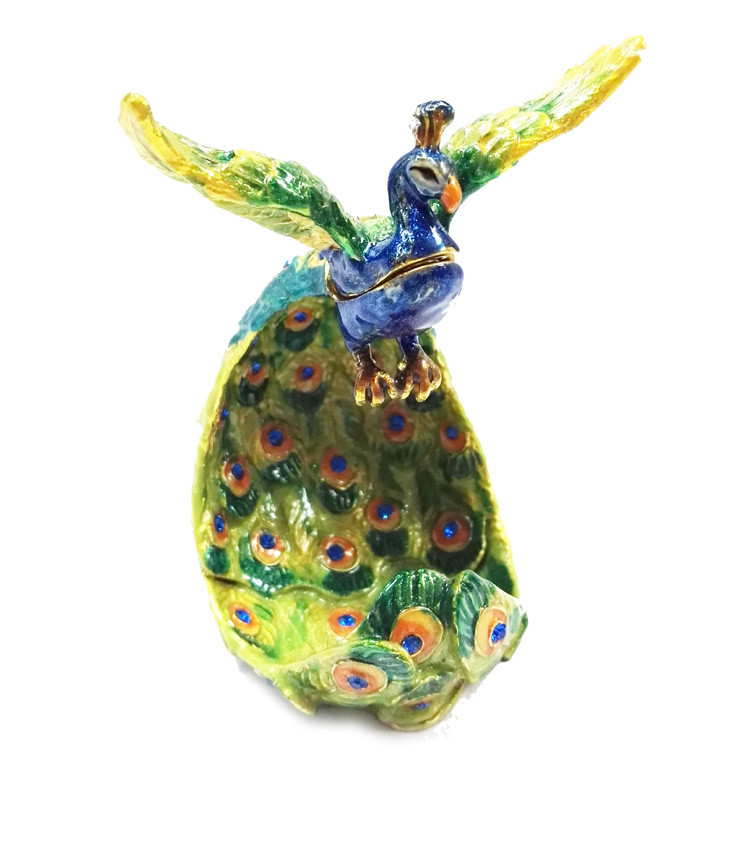 Decorative Gift Colorful Peacock Jewelry Box Metal Peacock Jewelry Box For Sale