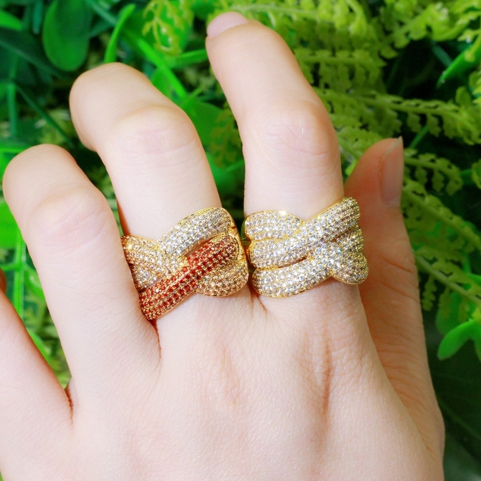 Colorful Rainbow CZ Gold Ring For Women Girls Fashion Engagement Wedding Ring Band Charm Party Ring Jewelry