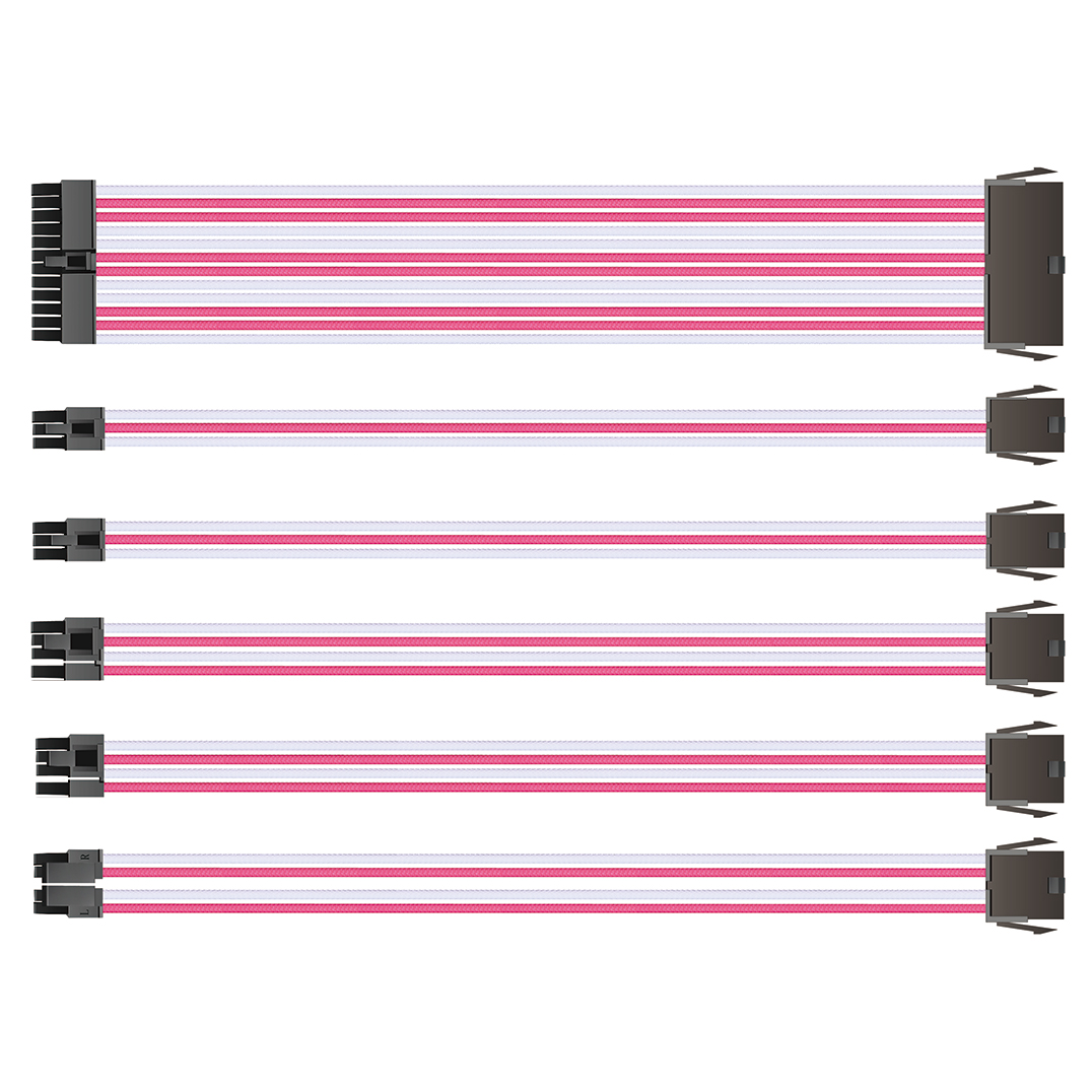 Power Supply braided Sleeved extension cable kit psu cable kit white&pink 18awg