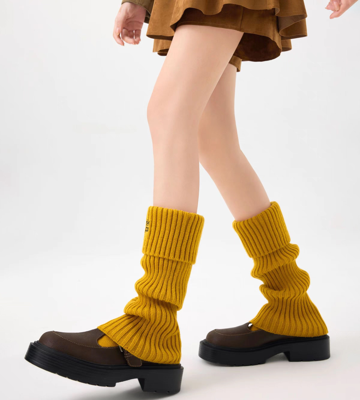 High Stretchy Embroidered Ribbed Leg Warmers For Women Winter Party Usage