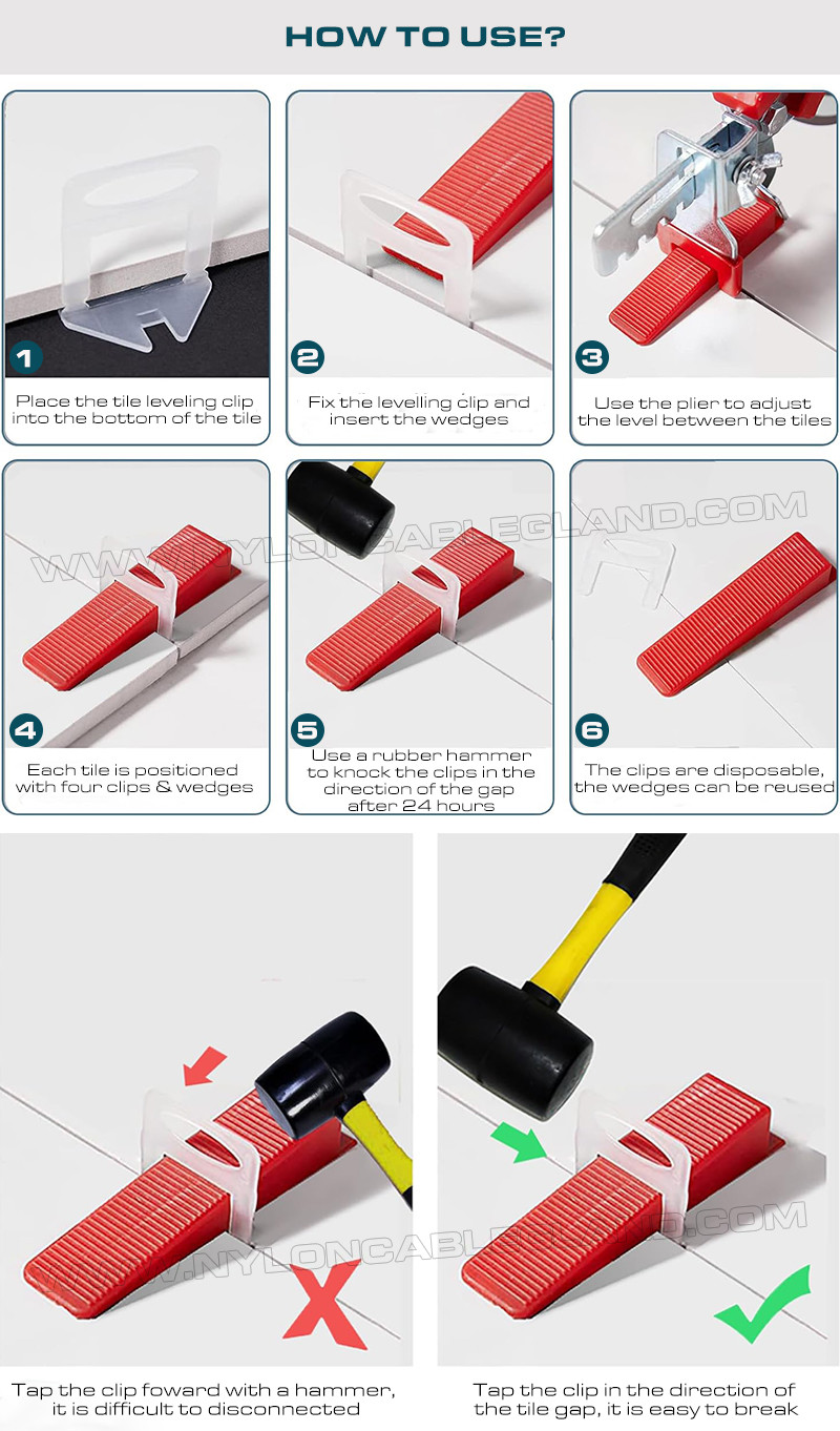 Plastic Tile Leveling System White Tile Leveling Spacer Clip 1.5mm (1/16") with Plier & Wedge, 500 pcs/bag, fit for 3-12mm Thick Tiles