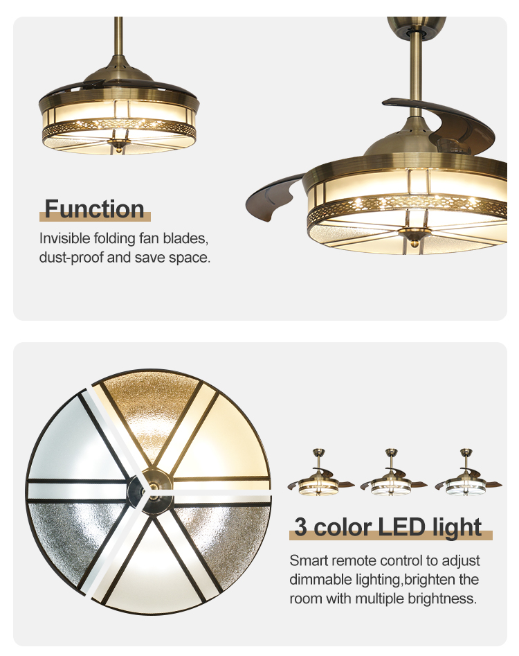 Cooling Air and Light Function 1stshine Copper Decorative LED Ceiling Fan 3*PC Blades