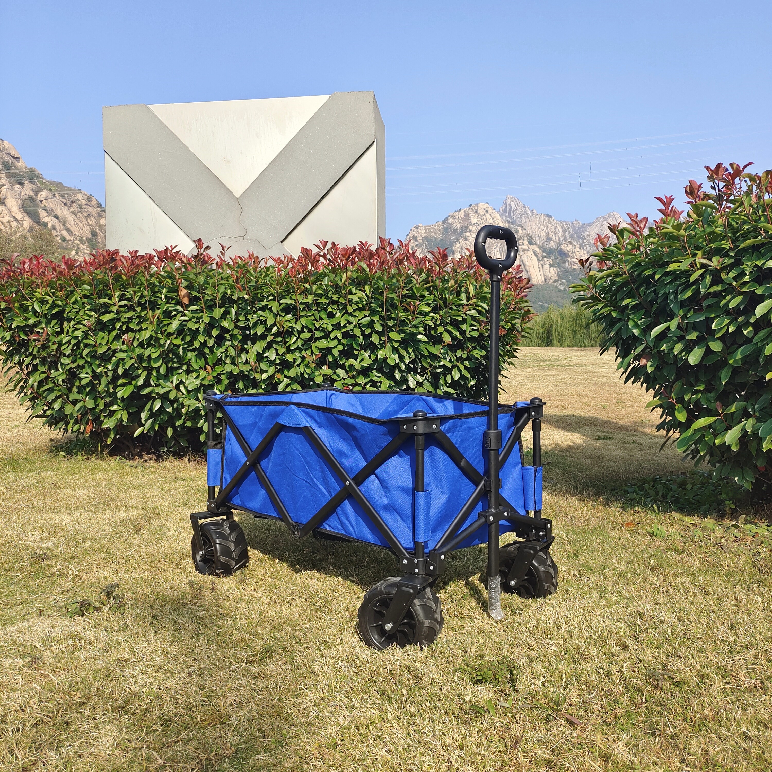 Heavy Duty Camping Wagon Cart Adjustable Handle Folding Hand Trolleys With PU Wheels