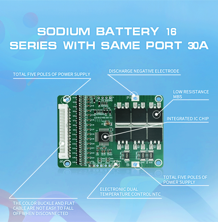 KLS 6s-16s 64v 30a 18650 Pcm Bms Lithium Ion Battery sodium battery bms For Ternary/sodium/lithium iron battery
