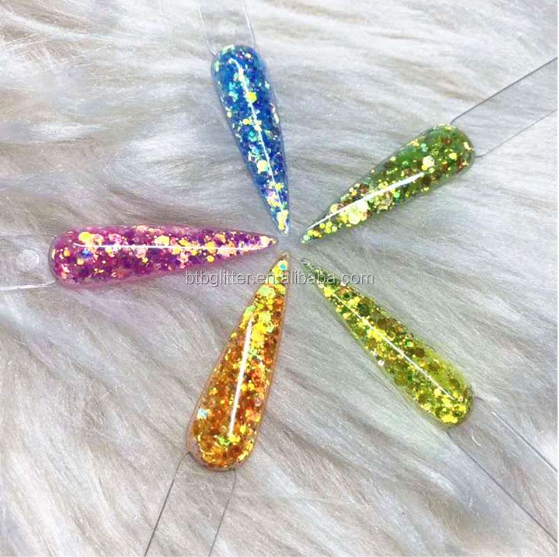Excellent Nail Art Effect in Chunky Polyester Shifting Glitter for Mixed Chameleon Glitter