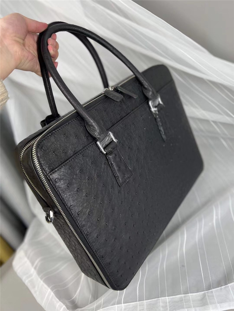 Authentic Ostrich Skin Businessmen Working Travel Purse Laptop Briefcase Genuine Leather Male Large Top-handle Handbag