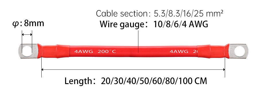 10AWG Battery Terminal Cables 20cm 30cm 40cm Super Soft Silicone With Lug