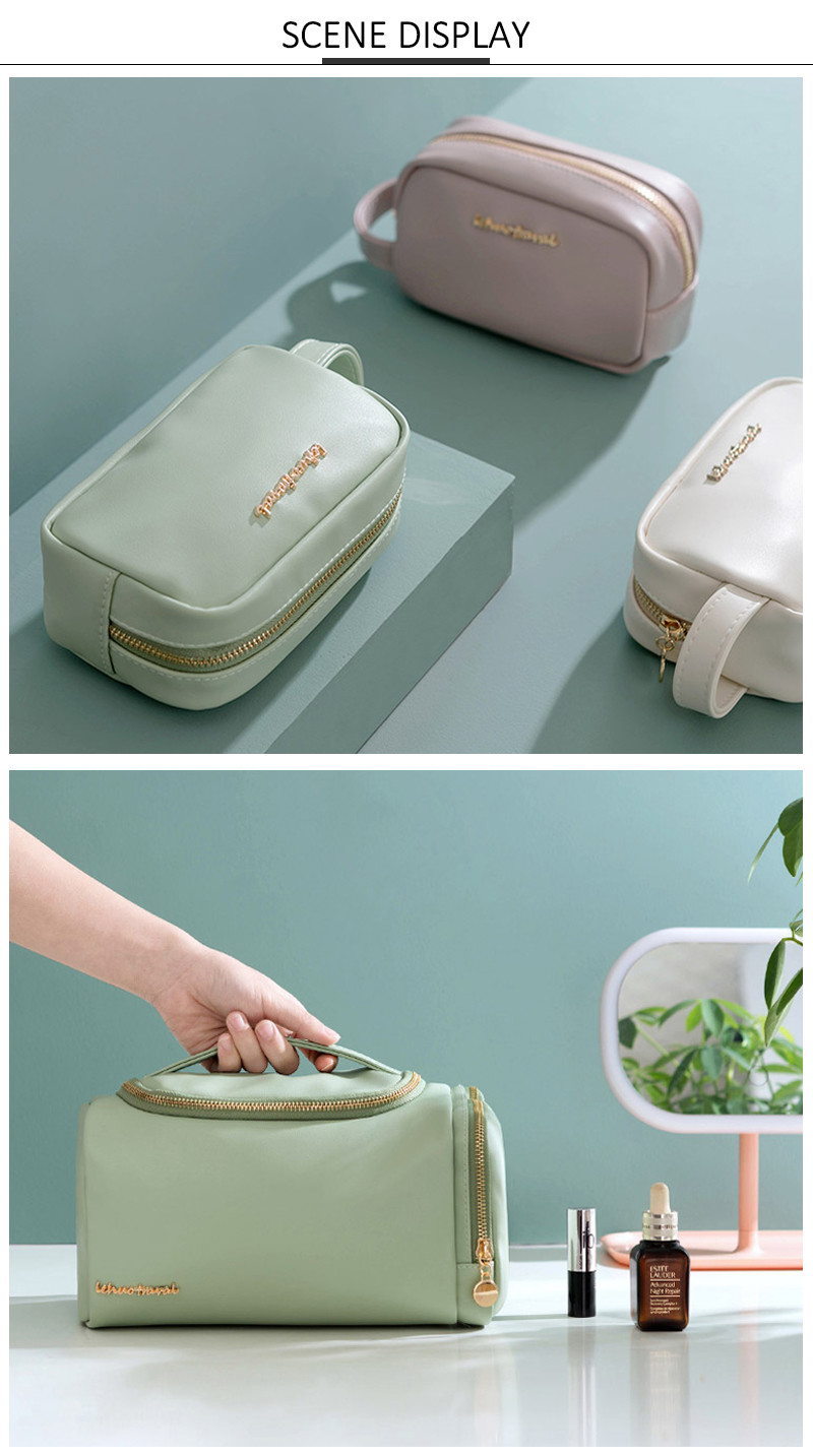 Large Capacity Travel Vanity PU Cosmetic Bag With Handle