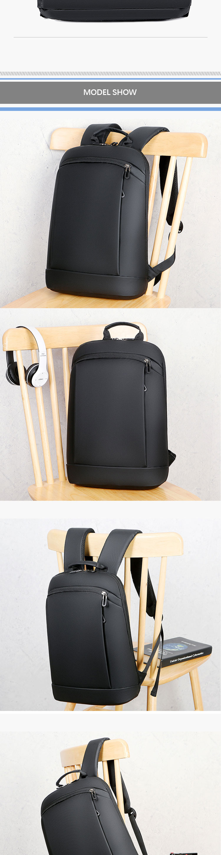 Men's 15.6 Inch Waterproof work laptop rucksack Backpack with Nylon Lining Daily Use