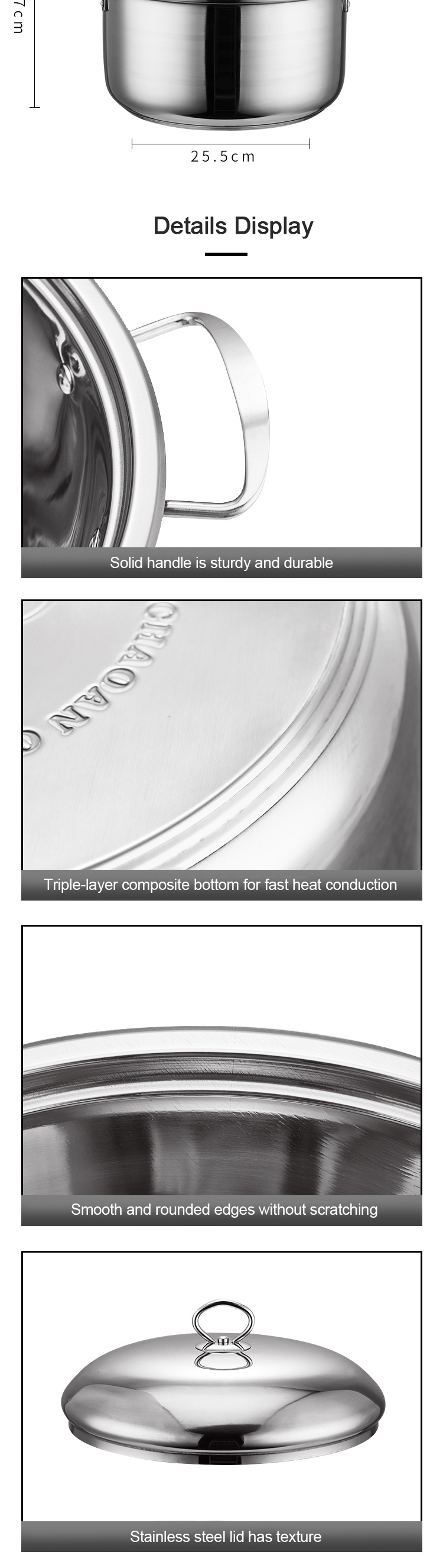 Multifunction Large Capacity Kitchen Cookware Pot 3 Pieces Stainless Steel Ollas Soup Pot Set Cookware Set