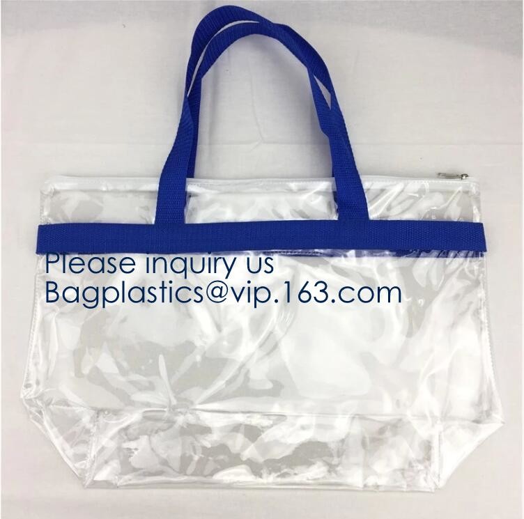 Waterproof All Over Printing PVC Coating Tote Shoulder Fabric Shopping Bag With Gusset And Lining,Jelly Clear Plastic PV