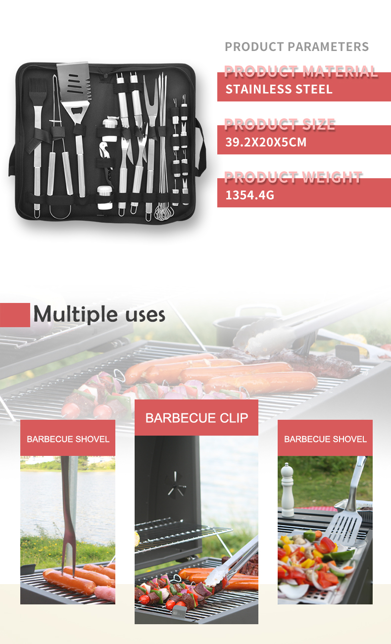 Outdoor Camping Accessories Portable BBQ Tools Set with Customized Logo and Carry Bag
