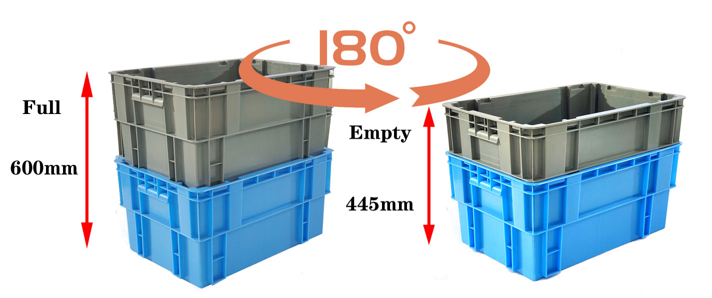 Solid Plastic Turnover Box 600*400*300mm Stackable Nestable Plastic Crate Storage