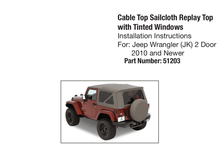 51203 Fabric Sailcloth Replay Soft Top Factory Canva for Jeep Wrangler 2 Door 2010+