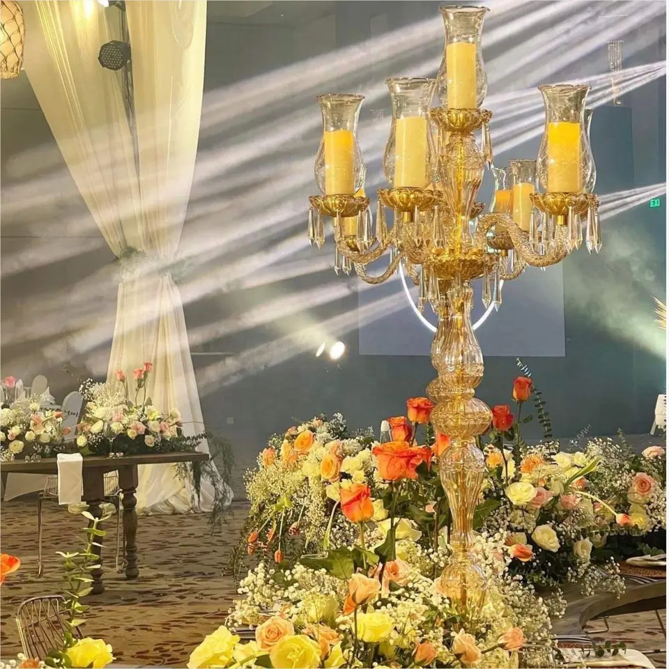 Wholesale Tall Wedding Decoration Centerpiece Gold Glass Wedding Flower Vase