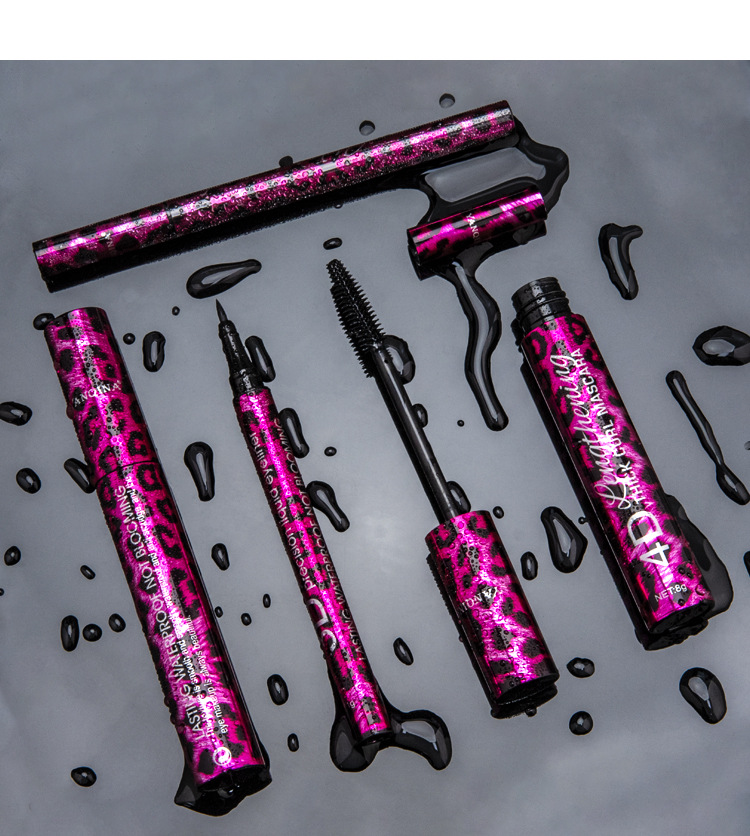Foreign trade makeup Red leopard print 2 in 1 set eyeliner, waterproof thick curling mascara