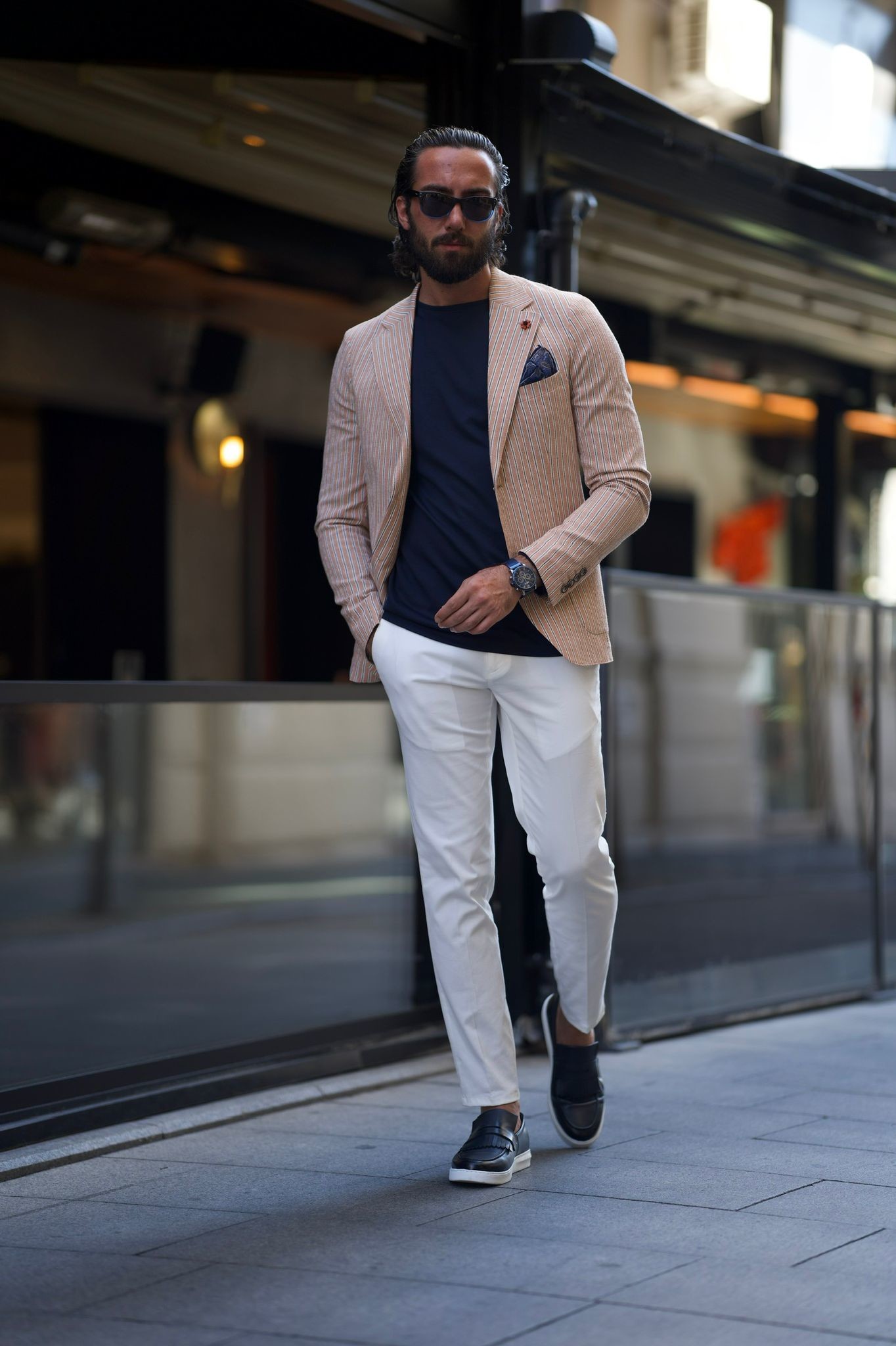 Double Breasted Camel Mens Casual Business Jacket No Tie
