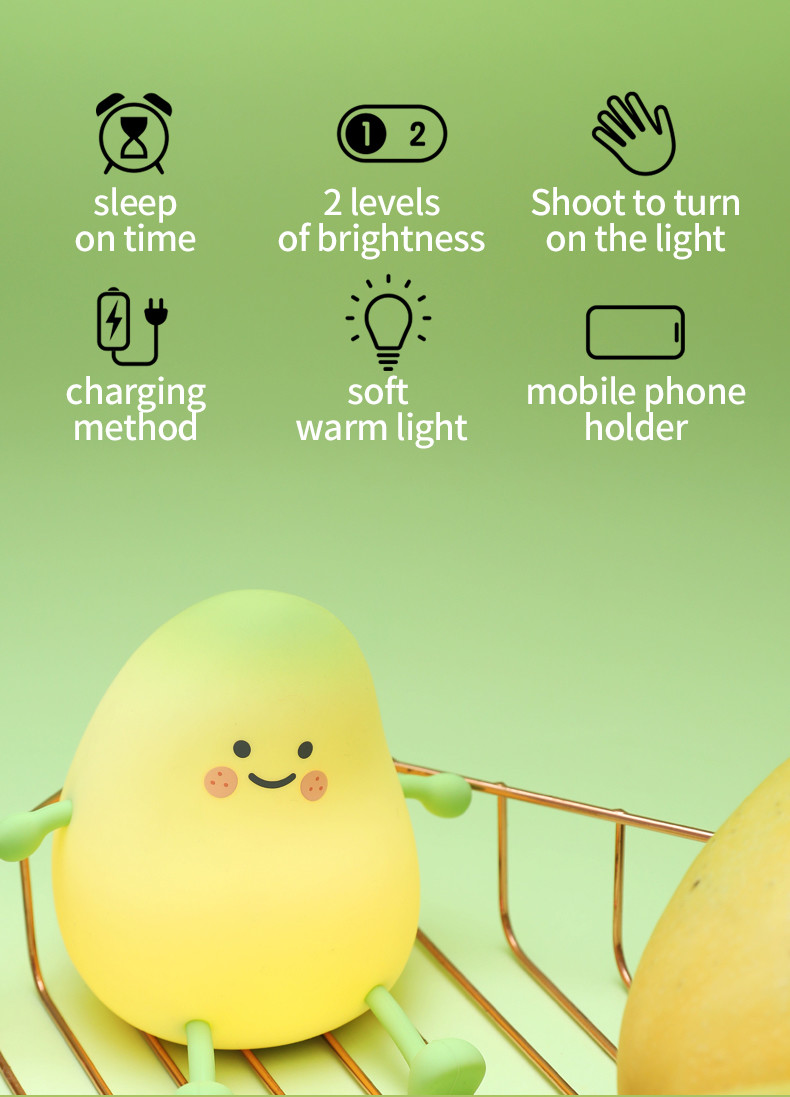 Mango Night Light Cute Children Silicone Lamp For Kids Bedroom Sleeping Lighting USB Charging LED Night Lights