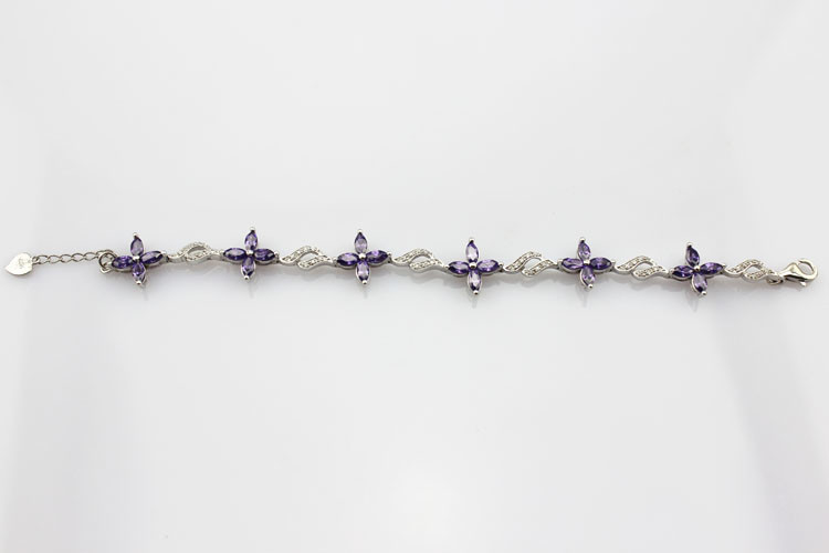 925 Silver Jewellery Quatrefoil Amethyst Cubic Zircon Tennis Bracelet (B04PURPLE)