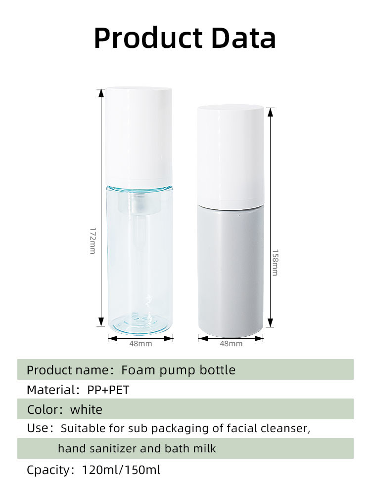 120ml 150ml Foam Pump Bottle Pet Pp Travel Soap Transparent Packaging 48mm Od