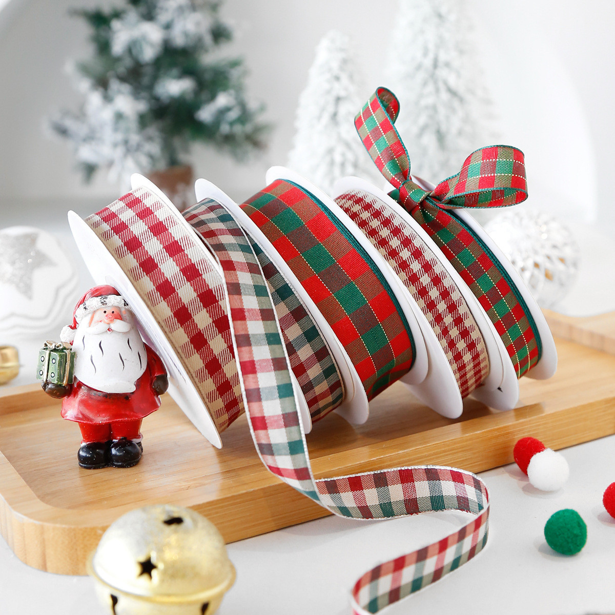 CHRISTMAS LATTICE RIBBON GIFT BOX PACKING RIBBON HANDMADE DIY BOW RIBBON POLYESTER RIBBON