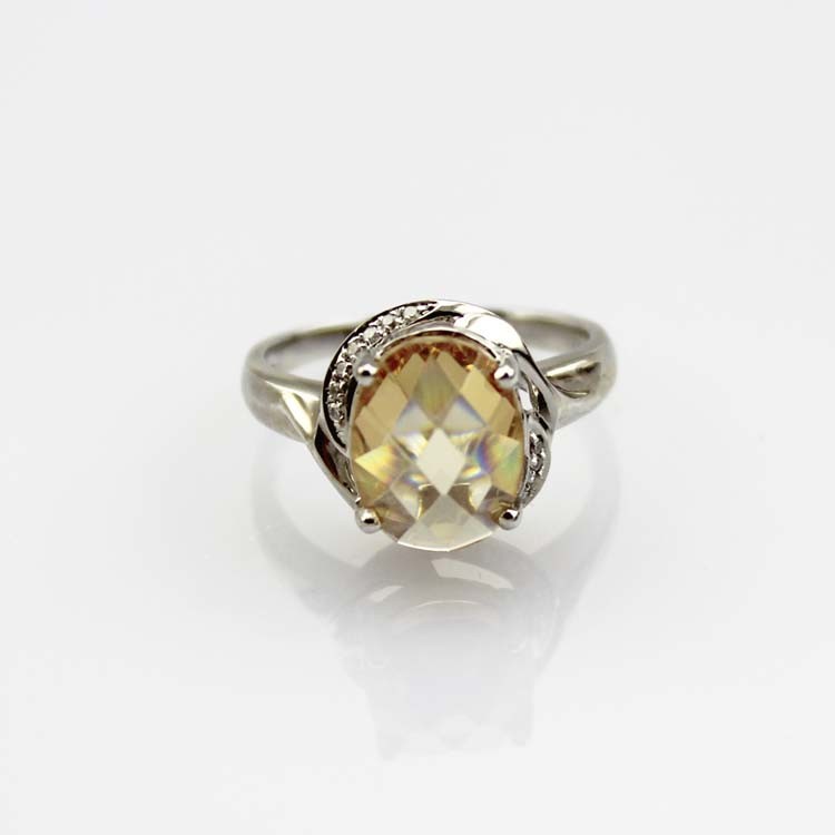 Fashion Jewelry 925 Silver 8mmx10mm Oval Citrine Cubic Zircon Ring (R131)