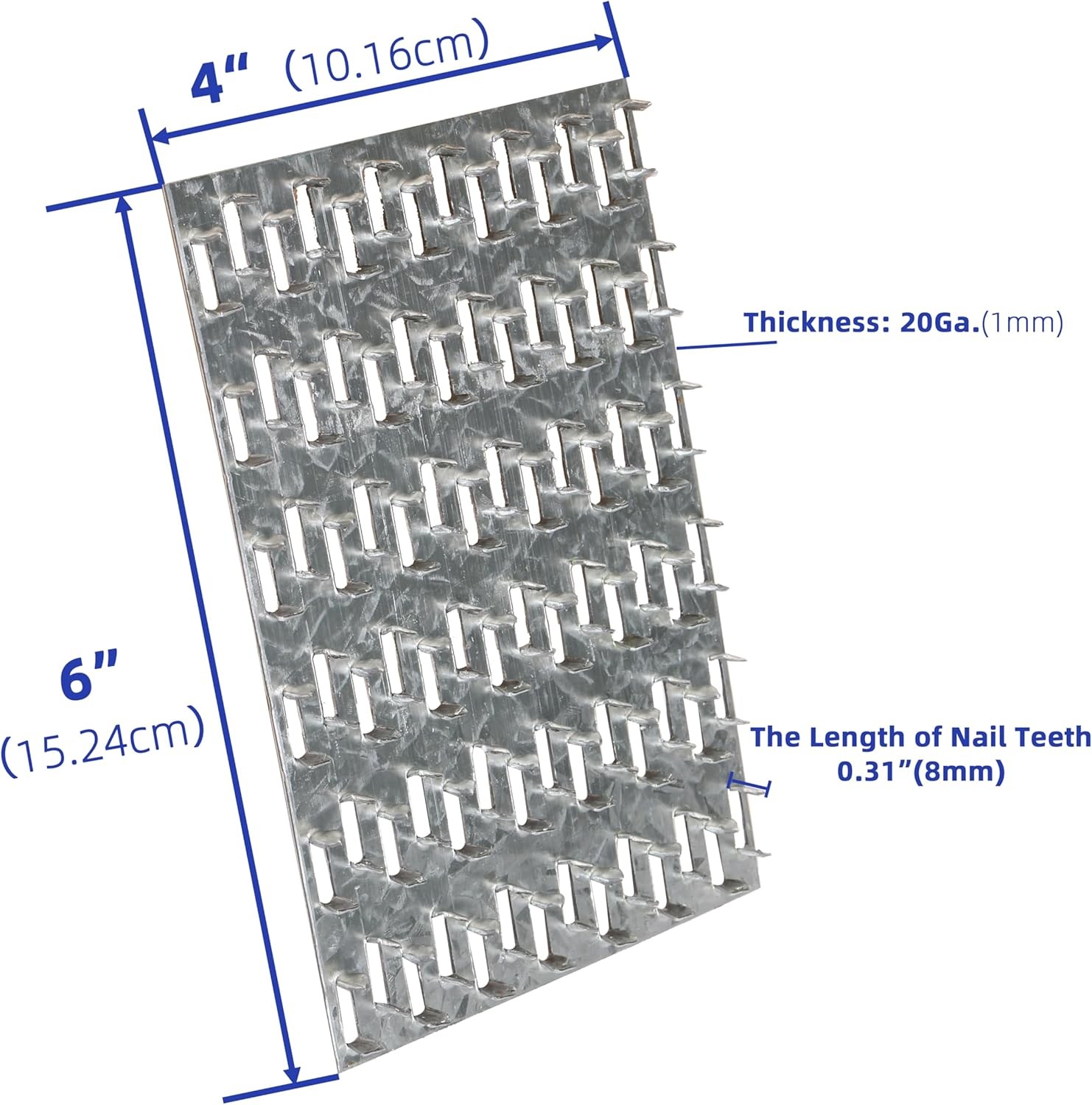 6x4 Inch Pronged Truss Flat Mending Plates Galvanized Steel With 8mm Nail Teeth
